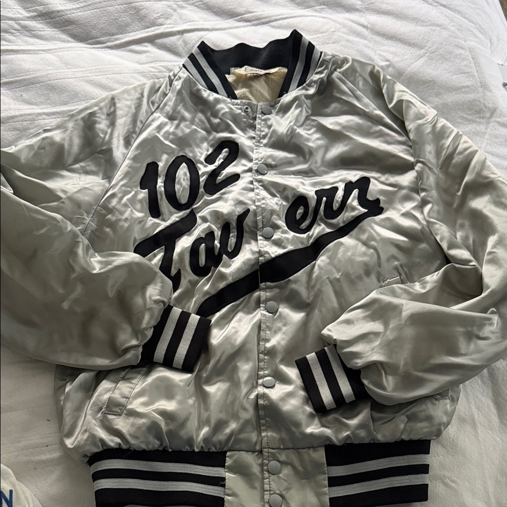 Vintage Silver Bomber Jacket with lettering